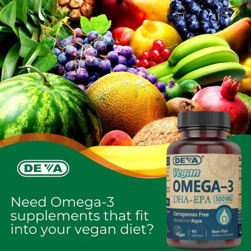 Vista 8 de DEVA Vegano Omega-3 DHA-EPA 300 mg - Sin carragenina, aceite de pescado derivado de algas, sin OMG, 90 cápsulas blandas sin gelatina