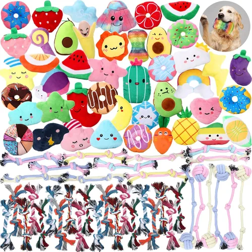 Vista 8 de Hungdao 80 juguetes chirriantes para perros pequeños a granel para perros pequeños, lindos juguetes de peluche para masticar, paquete de juguetes