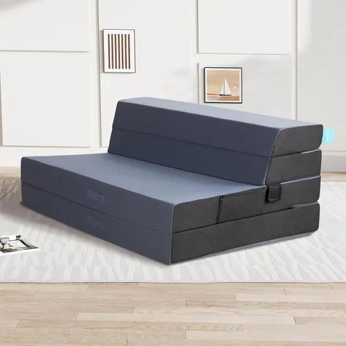 Vista 8 de LIKIMIO Colchón plegable tamaño matrimonial, colchón de espuma de alta densidad con funda transpirable y lavable y bolsa de almacenamiento, Gris