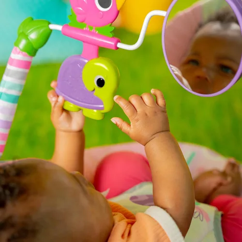 Vista 5 de Mecedora portátil Pink Paradise de Bright Starts con asiento para bebés con vibración y barra de juguetes, peso máximo de 20 libras, para bebés de 0