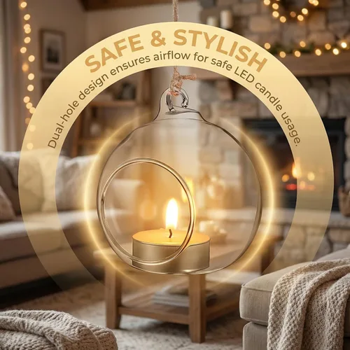 Vista 7 de 5pcs Hanging Glass Terrarium Ball Vase with 4.5cm Opening, Glass Hanging Tealight Holder for Air Plants and Candles, Includes 1.2m Jute Rope for