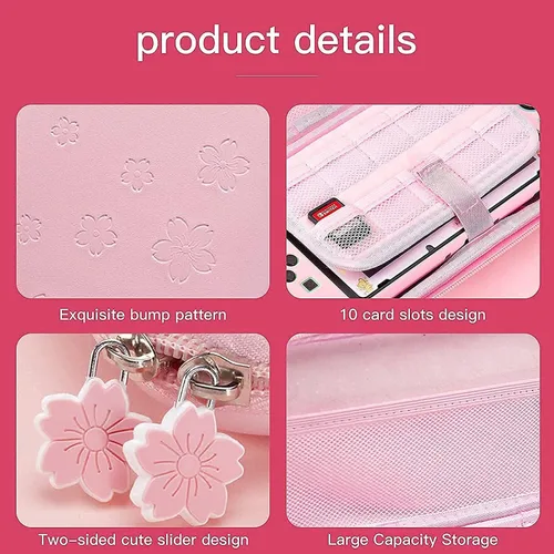 Vista 3 de HLRAO Bolsa rosa compatible con Nintendo Switch carcasa dura Sakura bolsa de almacenamiento portátil sólida a prueba de golpes con protector