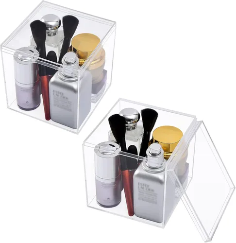 Vista 6 de Caja de plástico cuadrado de acrílico transparente, contenedores rectangulares de plástico con tapa, cajas de almacenamiento de 7.9 x 7.9 x 4.92