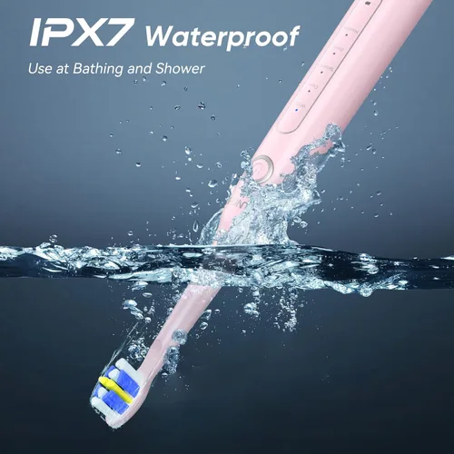 Vista 7 de YUNCHI Cepillo de dientes eléctrico rosa, cepillo de dientes con batería para adultos, cepillos de dientes recargables, 8 cabezales de cepillo, 5