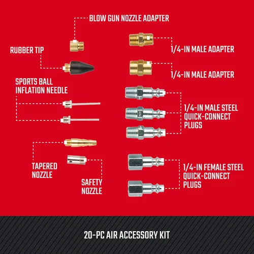 Vista 4 de CRAFTSMAN Kit de accesorios para compresor de aire de 20 piezas, incluye manguera de retroceso, inflador de neumáticos, pistola de soplado