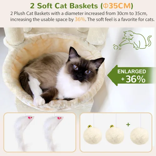 Vista 3 de Globlazer 74In Sturdy Cat Tree for Large Cats, Heavy Duty Multi-Level Tall Cat Tree Tower for Multiple Indoor Adult Cats with Scratching Posts, 2