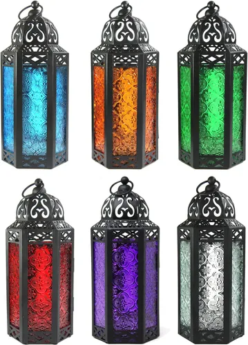 Vista 35 de VELA LANTERNS Farol portavelas decorativo, marroquí, gótico, morado, de 10.5 pulgadas, para mesa o colgar, decoración de Ramadán, decoración