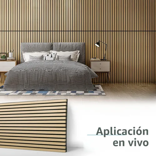 Vista 6 de Art3d 2 paneles acústicos de listones de madera para pared y techo, panel de absorción de sonido acanalado 3D con acabado de madera, roble