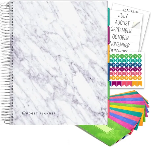 Global Printed Products Planificador de presupuesto y organizador de facturas mensuales con 12 sobres y bolsillos. Cuaderno de seguimiento de gastos