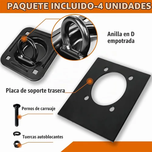 Vista 4 de Anclajes de Amarre de Anillo en D Empotrados, Paquete de 4 (6,000 Libras), Amarres de Piso de Remolque de Servicio Pesado y Puntos de Anclaje