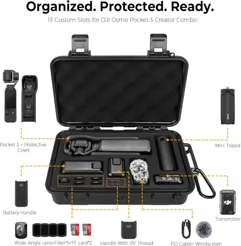 Vista 3 de Estuche rígido impermeable para DJI Osmo Pocket 3 Creator Combo – IP67 carcasa ABS a prueba de golpes, espuma EVA de precisión, estuche