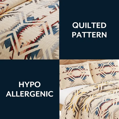 Vista 5 de Pendleton White Sands - Juego de ropa de cama edredón tamaño Full/Queen, 2 fundas, colcha acolchada cubrecama de algodón premium para cama, lavable