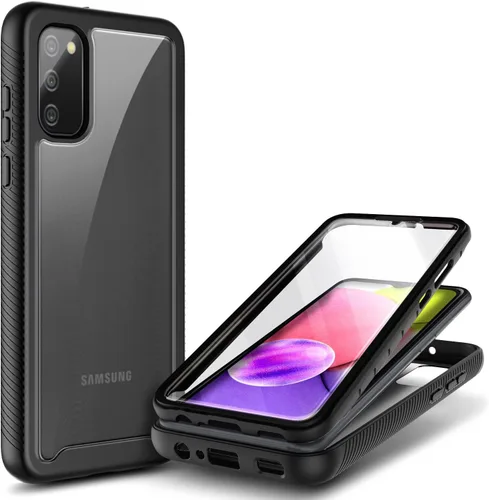NZND Compatible con Samsung Galaxy A03S Funda para teléfono, color negro, con protector de pantalla integrado, prueba de caídas de grado militar de