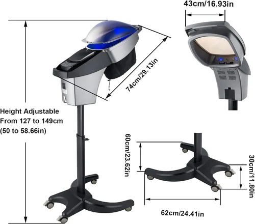 Vista 9 de Vaporizador para el cabello negro natural para cabello con capucha Ozone O3 Micro Mist Cuidado del cabello Máquina profesional Gris oscuro Soporte