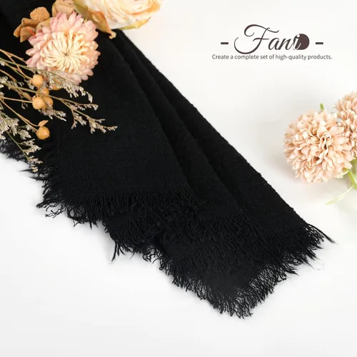 Vista 6 de Paquete de 60 servilletas de tela hechas a mano con flecos, servilletas de lino de algodón negro, servilletas de cena de algodón rústico suave