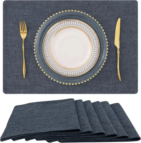 Vista 10 de homing - Juego de 4 manteles individuales de algodón y lino, manteles de tela lavables para mesa de comedor de estilo rústico para interiores y Negro