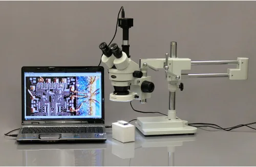 Vista 2 de AmScope SM-4T-80S-M Microscopio Digital Profesional Trinocular Estéreo Zoom, WH10x Oculares, Aumento 7X-45X, Objetivo de Zoom 0.7X-4.5X, Anillo
