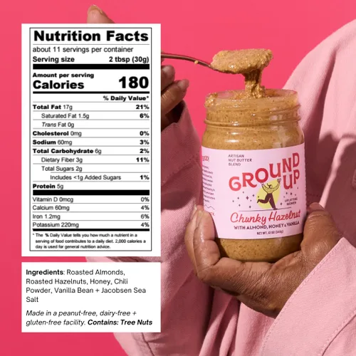 Vista 2 de GROUND UP PDX Mantequilla de nuez Almendra Oregon Avellana, 12 OZ