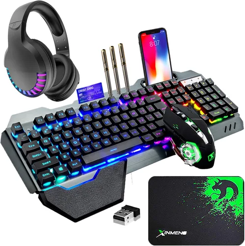 Wireless Gaming Keyboard Mouse Bluetooth Headset Kit with 16 RGB Backlit Rechargeable Battery Metal Mechanical Ergonomic Waterproof Dustproof