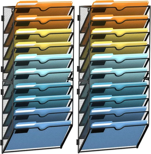 Vista 8 de SUPEASY Organizador de archivos de pared colgante de 10 niveles con ganchos Negro