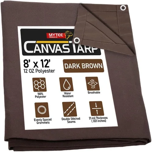 Vista 79 de Mytee Products Lona de lona marrón oscuro de 6 x 8 pies de 12 onzas, resistente al agua y transpirable, lonas resistentes, cubierta de lona