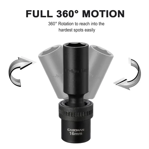 Vista 4 de CASOMAN 10 piezas de 1/2 pulgada de profundidad Juego de llaves de impacto universal métrico, 10-19mm