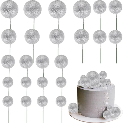 Vista 10 de 24 piezas de decoración para tartas con bolas, púas para pasteles con bolas, decoración para pasteles con forma de bola, decoración para cupcakes