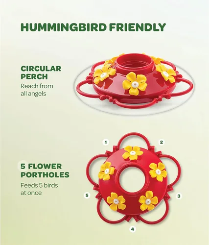 Vista 3 de Comedero para colibríes de 10 onzas, paquete de 2, comederos de vidrio para colibríes para exteriores, con protector de hormigas integrado, percha