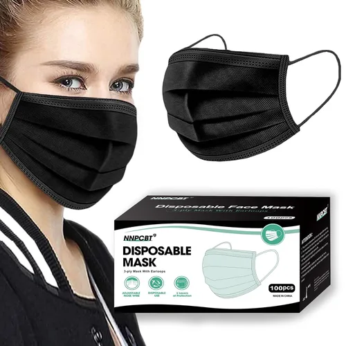 NNPCBT 100 unidades de mascarillas desechables negras de 3 capas con filtro de protección