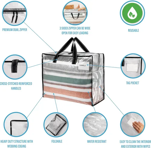 Vista 7 de VENO Paquete de 4 bolsas de mudanza resistentes, bolsas de almacenamiento, suministros de embalaje, cremallera superior, bolsas de almacenamiento