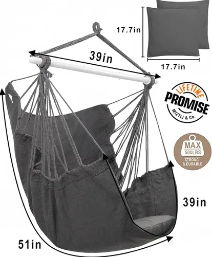 Vista 4 de MIZTLI Silla de Hamaca Silla Colgante Silla de Cuna Silla Colgante para Dormitorio Interior Exterior - Máx 500 Lbs - Barra de Separación de Acero