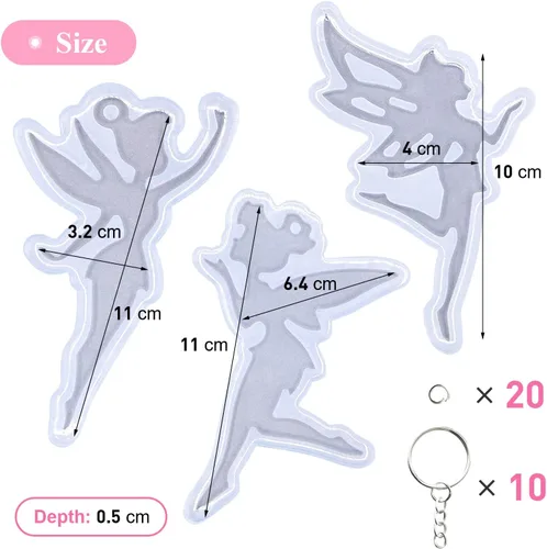 Vista 2 de Angel Wings Kit de 33 moldes de silicona con forma de hada brillante, hermoso molde de resina para mujer, molde de resina epoxi para bricolaje