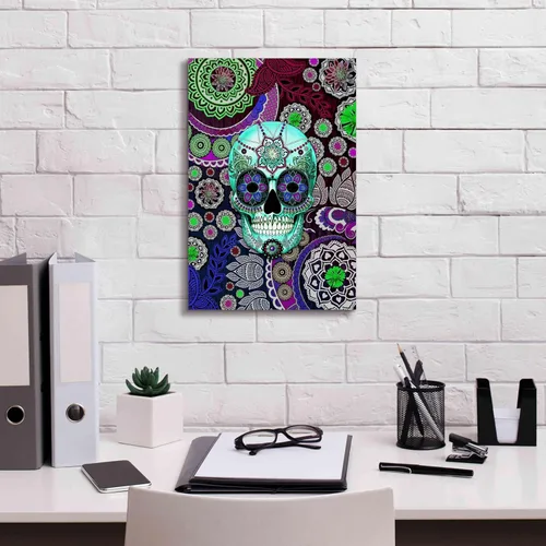 Vista 3 de Epic Graffiti 'Sugar Skull Sombrero Night' de Fusion Idol Arts, arte de pared en lienzo, 12 x 18 pulgadas