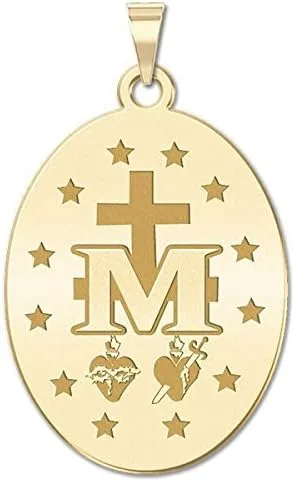 Vista 3 de PicturesOnGold.com Colgante ovalado con medalla milagrosa, 12 pulgada x 23 pulgadas, plata de ley, Plata esterlina