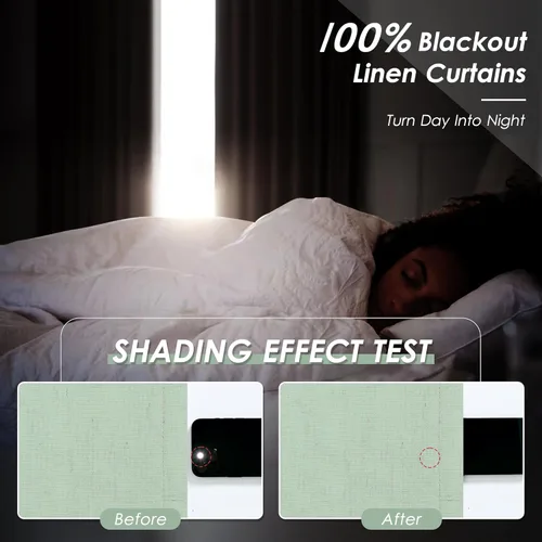 Vista 2 de Cortinas de lino verde aguamarina de 102 pulgadas de largo con pestaña trasera, bolsillo para barra, cortinas de lino opacas que absorben el sonido