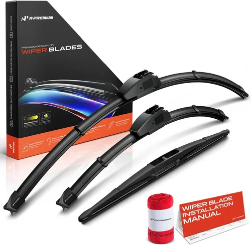 Vista 34 de A-Premium Juego de 3 limpiaparabrisas con indicador de desgaste y toalla, compatible con Dodge Nitro 2007-2011, juego de escobillas