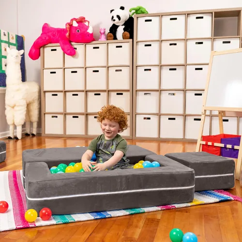 Vista 2 de Jaxx Zipline - Sofá biplaza modular para niños, otomana y tumbona plegable, color carbón