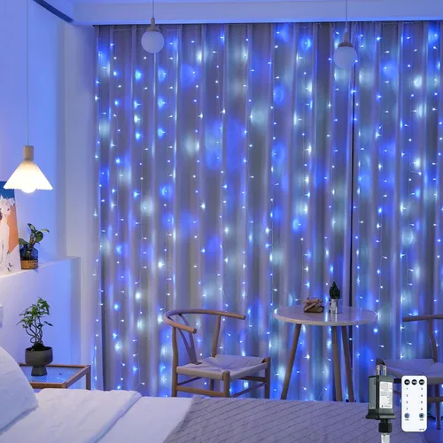 Vista 15 de JMEXSUSS - Cadena de luces de Navidad rojas y blancas de 300 LED con control remoto, luces de cortina de Navidad de 9.8x9.8 pies, enchufe, 8 modos