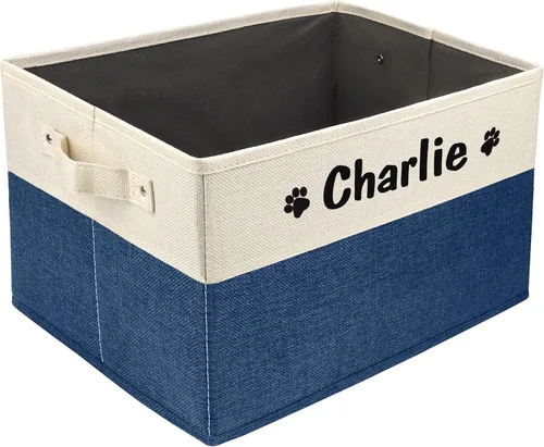 Vista 22 de PET ARTIST Cesta plegable de almacenamiento de juguetes para perros con nombre personalizado de la mascota, caja de almacenamiento rectangular