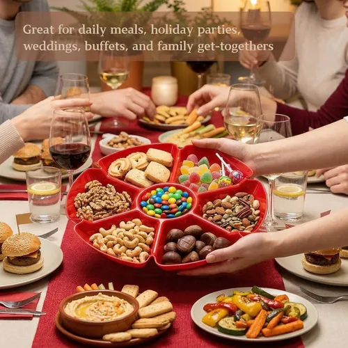 Vista 4 de AVLA 12 bandejas de plástico para servir aperitivos, platos divididos de 12 pulgadas irrompibles con chips y inmersión, platos redondos de 7