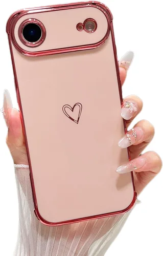 Vista 60 de ZTOFERA Funda diseñada para iPhone Air de 6.5 pulgadas, bonito borde chapado con patrón de corazones de amor con protección para lente de cámara