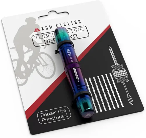 KOM Cycling Kit de reparación de neumáticos sin cámara para bicicletas de 8 colores. Corrige pinchazos de neumáticos de bicicleta de montaña y