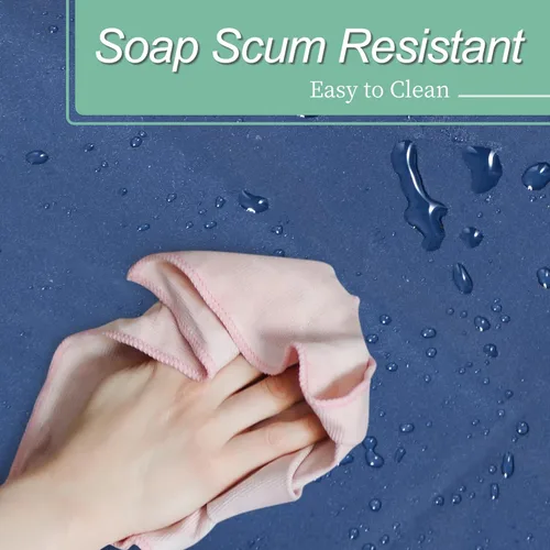 Vista 2 de Mrs Awesome - Forro de cortina de ducha azul marino con 3 imanes, cortina de ducha premium flexible y resistente de plástico para baño, ligera