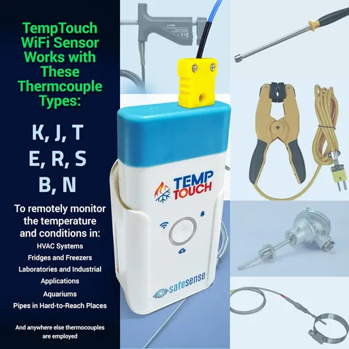 Vista 2 de Sensor de termopar WiFi TempTouch - Monitor inalámbrico de temperatura y humedad de la sonda y ambiente - Funciona con sondas K, J, T, E, R, S, B, N