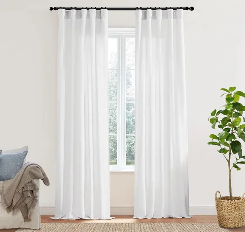 Vista 25 de XTMYI - Cortinas transparentes de 54 pulgadas de largo, juego de 2 paneles para baño, cortinas cortas de lino y algodón con semi privacidad