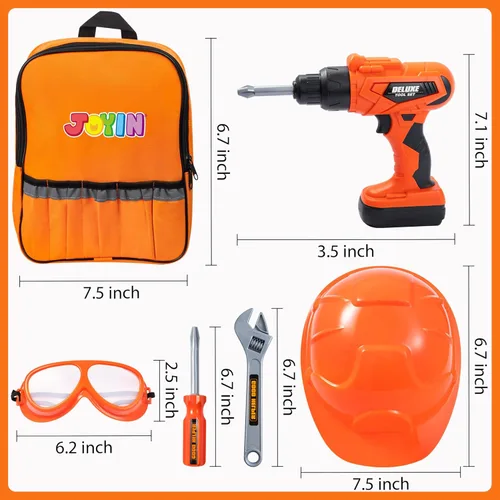 Vista 7 de JOYIN Juego de herramientas para niños de 32 piezas, juguetes de herramientas para niños pequeños con mochila de construcción disfraz y taladro