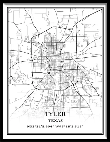 Tanokcrs Tyler Texas America Wall Art City Map Paintings Canvas Unframed Artwork Modern Simple Poster Home Office Decor 9x11 inches Black&White