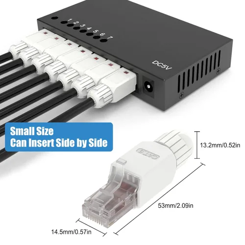 Vista 6 de VCELINK Conector RJ45 sin herramientas, enchufe de terminación de campo CAT6, enchufe modular chapado en oro, conector UTP CAT6 sin herramientas