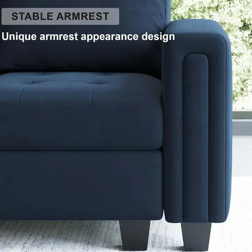 Vista 5 de Belffin Sofá modular de terciopelo en forma de L, sofá seccional convertible de gran tamaño con diván reversible para sala de estar, azul