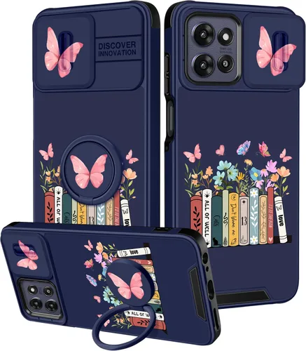 Vista 88 de Funermei - Funda para Moto G 5G 2025/2026/G Play 2026, soporte de anillo Negro (Butterfly)